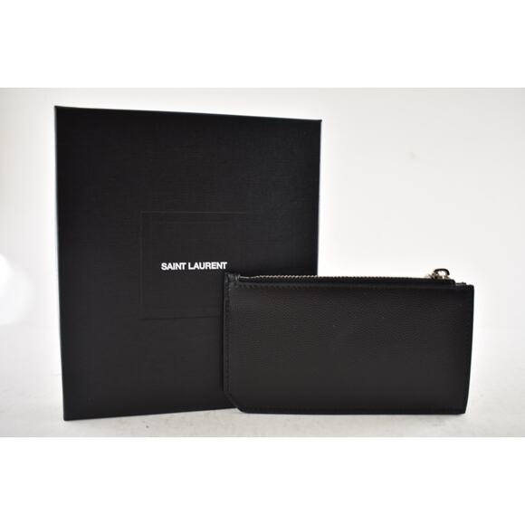 Saint Laurent Paris Fragments Zipped Card Case Black Caviar Silver Logo Wallet - Picture 6 of 10
